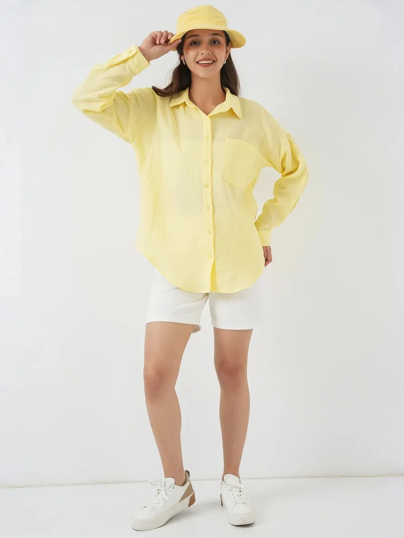 Big Dart Lemon Yellow BDART Linen Blended Shirt with Button Closure for Women | Best Price UAE